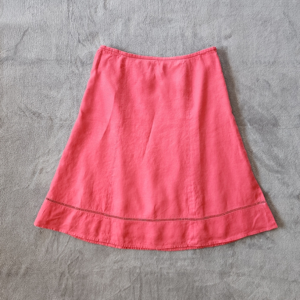 Talbots Hot Pink A-Line Linen and Cotton Side Zip Midi Skirt
